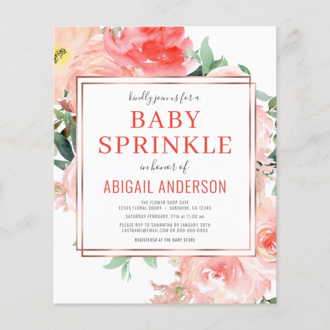 Haushaltskorallen Floral Peach Baby Sprinkle Einla Flyer (Vorne)
