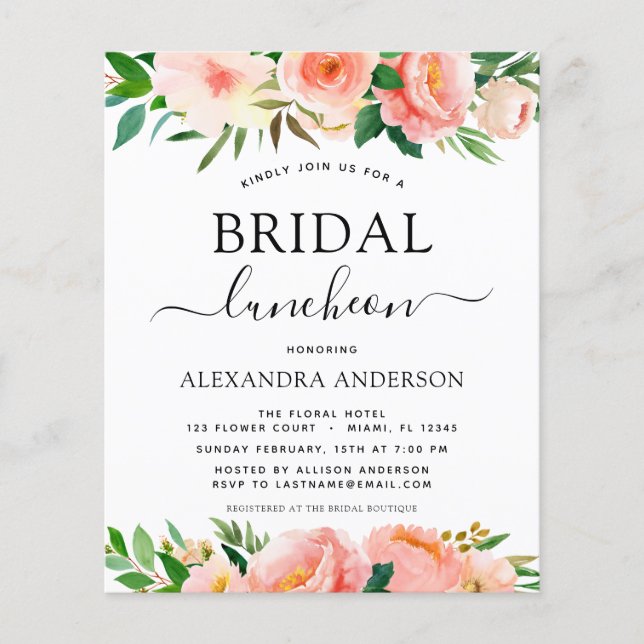Haushaltskorallen Peach Floral Brautparty Mittages Flyer (Vorne)