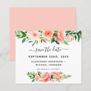 Haushaltskorallen Peach Floral Save the Date Einla