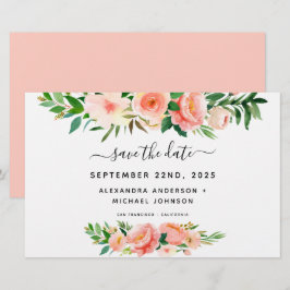 Haushaltskorallen Peach Floral Save the Date Einla