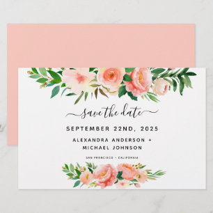Haushaltskorallen Peach Floral Save the Date Einla