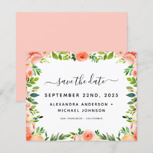 Haushaltskorallen Peach Floral Save the Date Einla