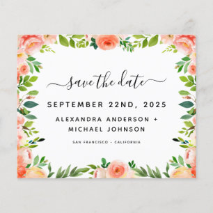 Haushaltskorallen Peach Floral Save the Date Einla Flyer