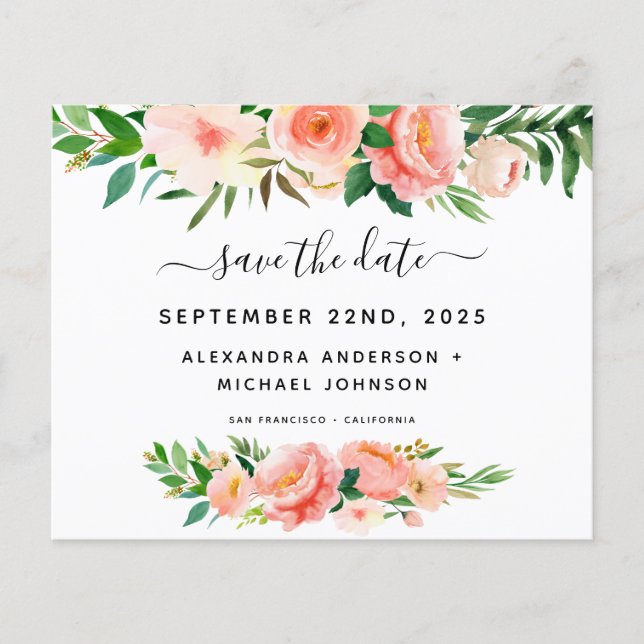 Haushaltskorallen Peach Floral Save the Date Einla Flyer (Vorne)