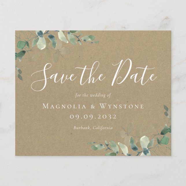 HAUSHALTSKraft Eukalyptus Wedding Save the Date (Vorderseite)