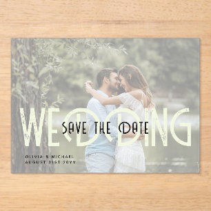 HAUSHALTSKRITISCHE Hochzeit Sichern Sie das Datum Acryleinladungen