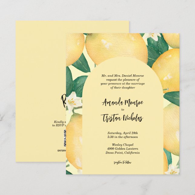 Haushaltslemons Hochzeit in einer Einladung (Vorne/Hinten)