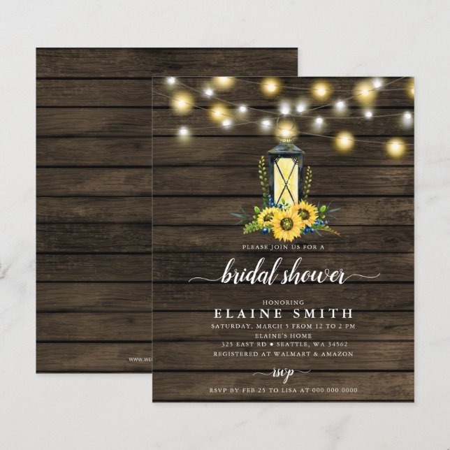 Haushaltslichter Sonnenblumen Brautdusche Einladun (Vorne/Hinten)