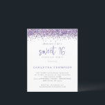 HaushaltsLila Glitzer Süß 16 Einladung<br><div class="desc">Budget Lila Glitzer Sweet 16 Einladung. Ein Preis SMALLER 4, 5" x 5, 6" Alternative. Erhältlich in einem SEMI GLOSS 110lb CARD STOCK, welches die Standardoption ist (empfohlen für Einladungen), ODER einem SATIN FINISH 80lb THINNER PAPER STOCK (ideal für Gehäuse). Glitzy Imitats Glitzer grenzt an die Spitze auf beiden Seiten,...</div>
