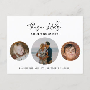 Haushaltslustige Kinder Foto Hochzeit retten Datum Ankündigungspostkarte