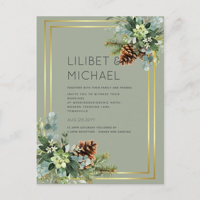 HAUSHALTSMITTEL Blaue Hochzeit Eukalyptus Grüne Postkarte (Vorderseite)
