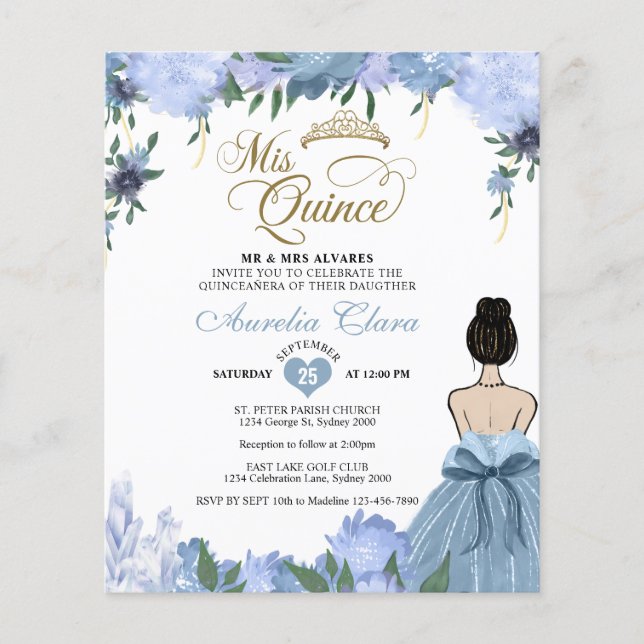 HAUSHALTSMITTEL Blauer Blumenprinzessin Quinceañer (Vorderseite)