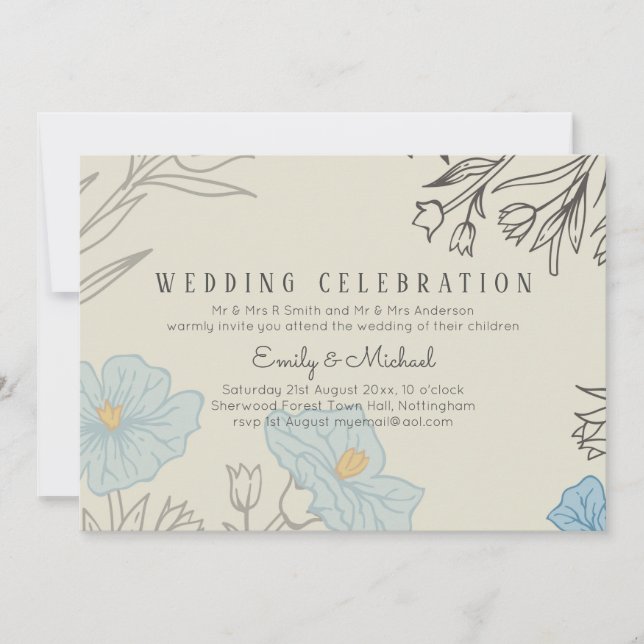 HAUSHALTSMITTEL Blauer Poppy Magnolia Wedding Einl Einladung (Vorderseite)