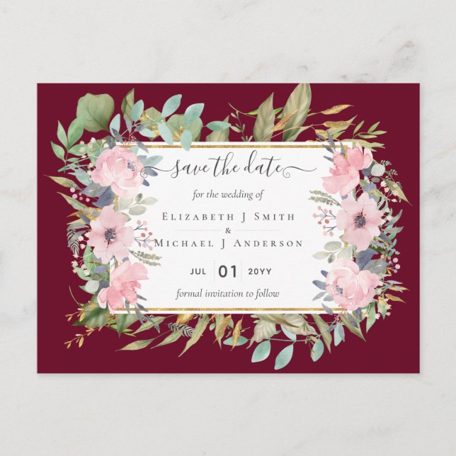 HAUSHALTSMITTEL Blush Pink Floral Wedding Postkarte (Vorderseite)
