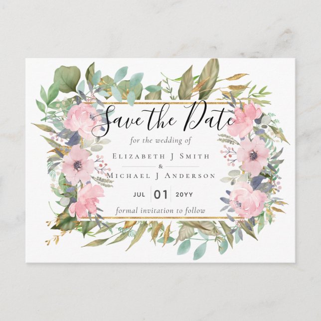 HAUSHALTSMITTEL Blush Pink Floral Wedding Postkarte (Vorderseite)