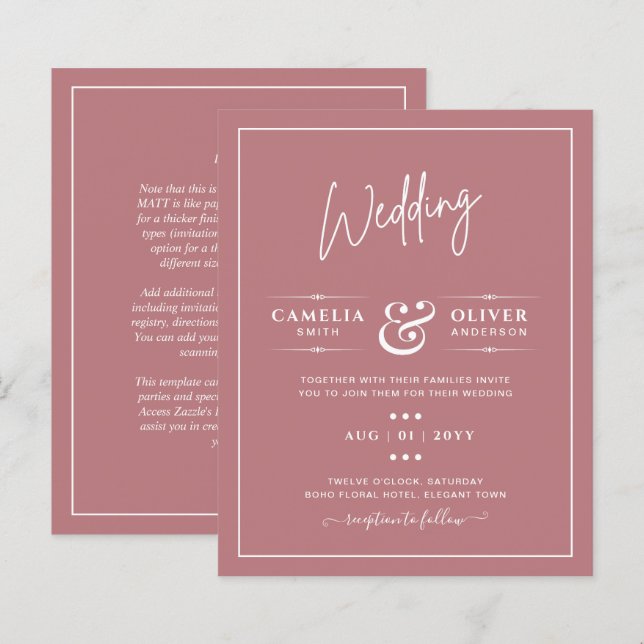 HAUSHALTSMITTEL Dusty Rose MONOCHROME Hochzeit (Vorne/Hinten)