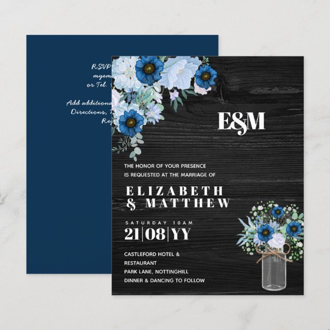 HAUSHALTSMITTEL Einladungen zu Blauen Blumenhochze (Vorne/Hinten)