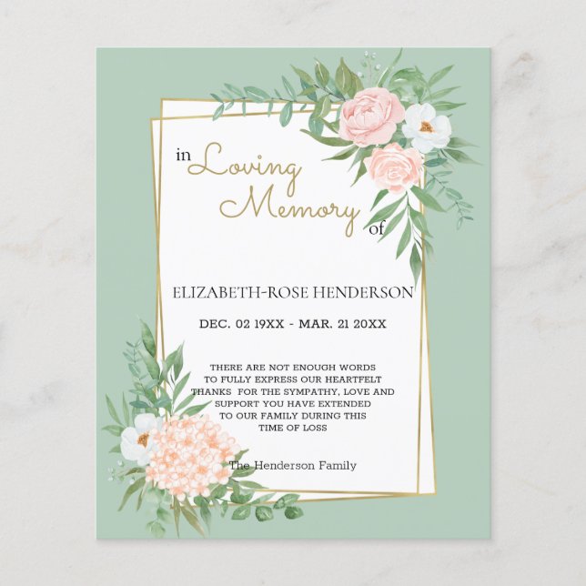 HAUSHALTSMITTEL FLORAL BEILEID MEMORIAL DANKE KART FLYER (Vorne)