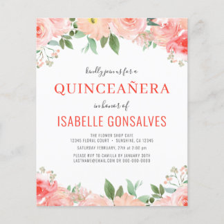 Haushaltsmittel Peach QUINCEAÑERA Birthday Coral E Flyer