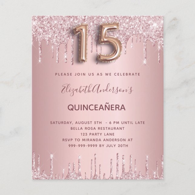 HAUSHALTSMITTEL Quinceanera staubige Rose Glitzer  (Vorderseite)