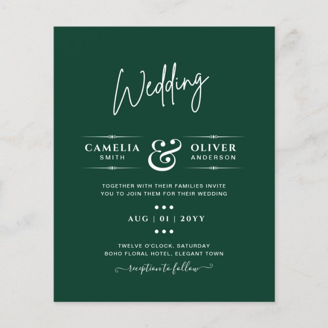 HAUSHALTSMITTEL Smaragdgrüne Monochrome Hochzeit Flyer (Vorne)