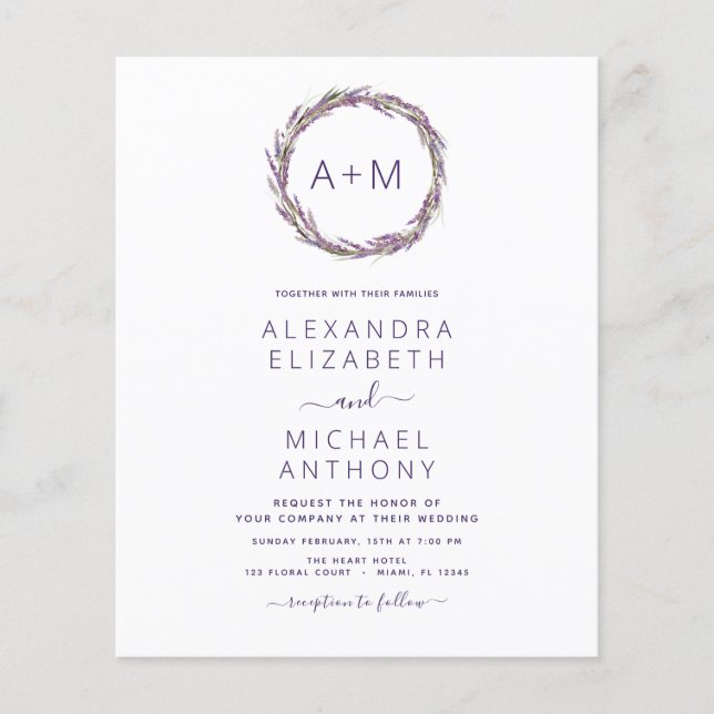 Haushaltsmonogramm floral Dusty Lila Hochzeit Flyer (Vorne)