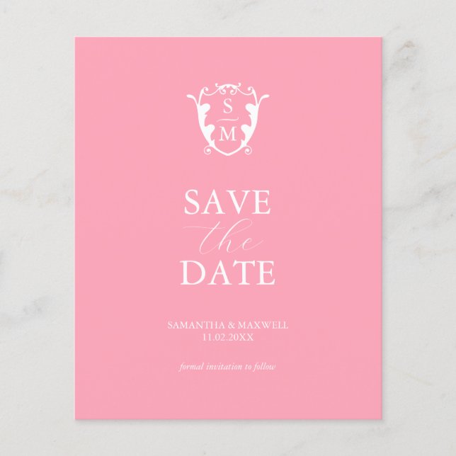 Haushaltsmonogramm Save the Date rosa Flyer (Vorne)