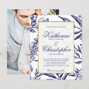 HAUSHALTSNavy Blue Gold Botanical Foto Hochzeit
