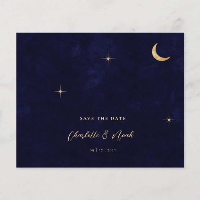HAUSHALTSNavy Gold Moon Stars Foto QR Code Hochzei (Vorderseite)