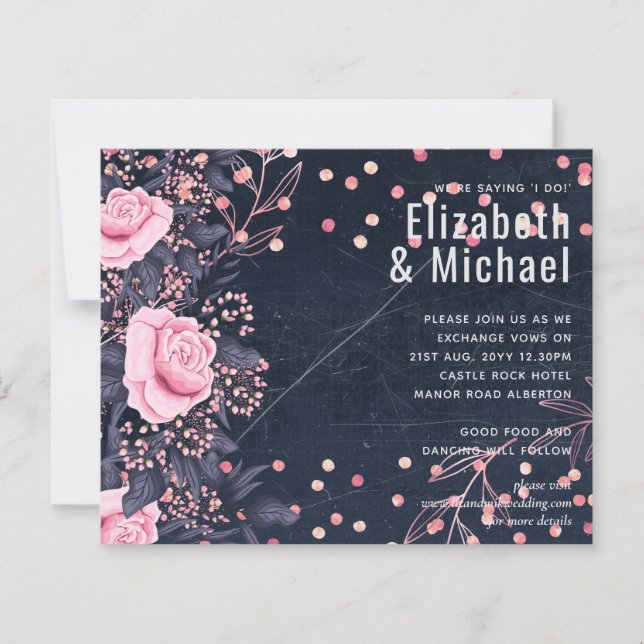 HAUSHALTSNavy Rosa Rosegold Hochzeit Floral (Vorderseite)