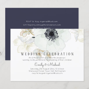 HAUSHALTSNavy White Gold Floral Wedite Einladung
