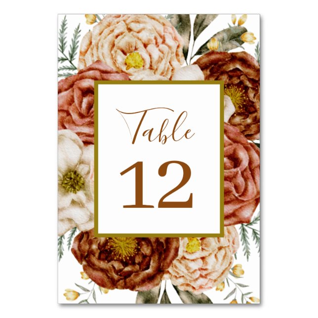 Haushaltsneutraler Boho Floral Terracotta Tischnummer (Vorderseite)