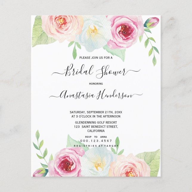 HaushaltsNiedliche Rose Blume Brautparty.Einladung Flyer (Vorne)