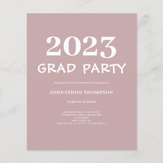 Haushaltsplan 2023 Abschluss Rosa Party Einladung (Vorderseite)