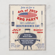 HAUSHALTSPLAN 4. JULI Vintage GRILLEN Party Einlad