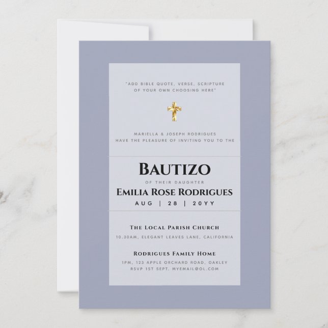 HAUSHALTSPLAN BAUTIZO Bautismo BAPTISM ERINNERUNG Einladung (Vorderseite)