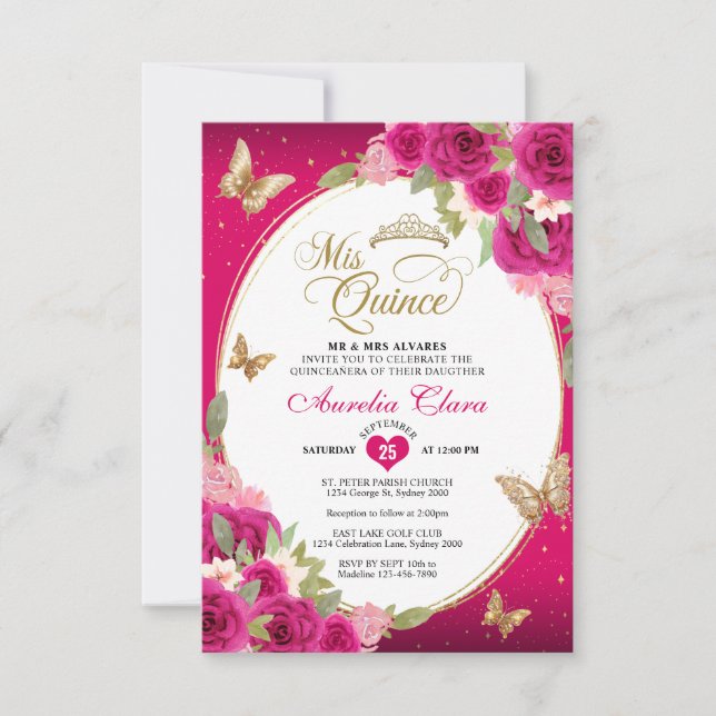 HAUSHALTSPLAN Floral Pink Gold Schmetterling Mis Q Mitteilungskarte (Vorderseite)