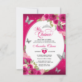 HAUSHALTSPLAN Floral Pink Silber Schmetterling Qui Mitteilungskarte
