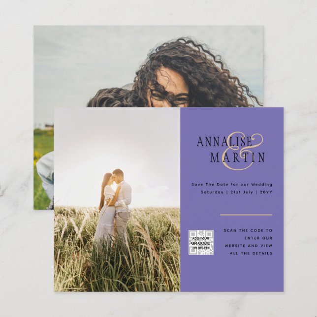 HAUSHALTSPLAN FOTO WEDING EINLADUNG Lila Berry (Vorne/Hinten)