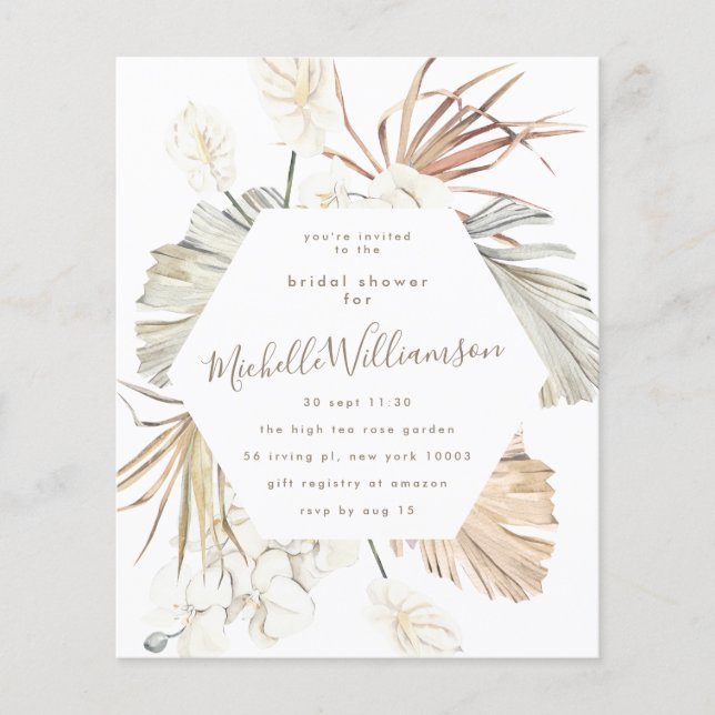 Haushaltsplan | Pampas Boho Wüste Wedding Brautpar Flyer (Vorne)