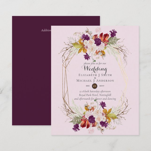 HAUSHALTSPLATZ und Korallenfloralhochzeit Einladun (Vorne/Hinten)