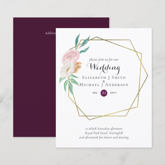 HAUSHALTSPLATZ UND Peach floral Wedding Einladung (Vorne/Hinten)