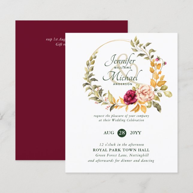 HAUSHALTSPOLITIK Peach Floral Wedding Einladungen (Vorne/Hinten)