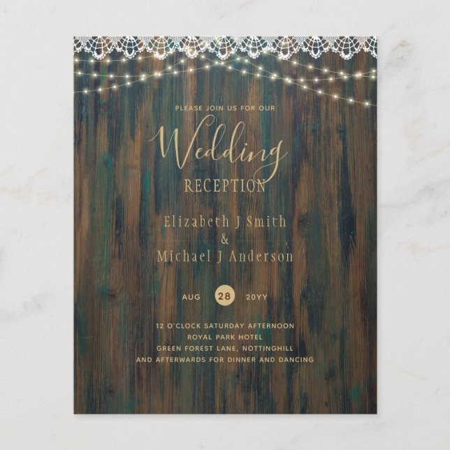HAUSHALTSPOLITISCHE LICHTE LACE WEDEDING REZEPTION FLYER (Vorne)