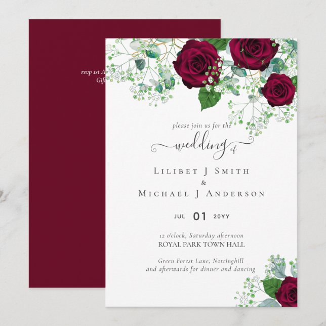 HAUSHALTSPOLITISCHE Rote Rosen Gypsophila WEDING (Vorne/Hinten)