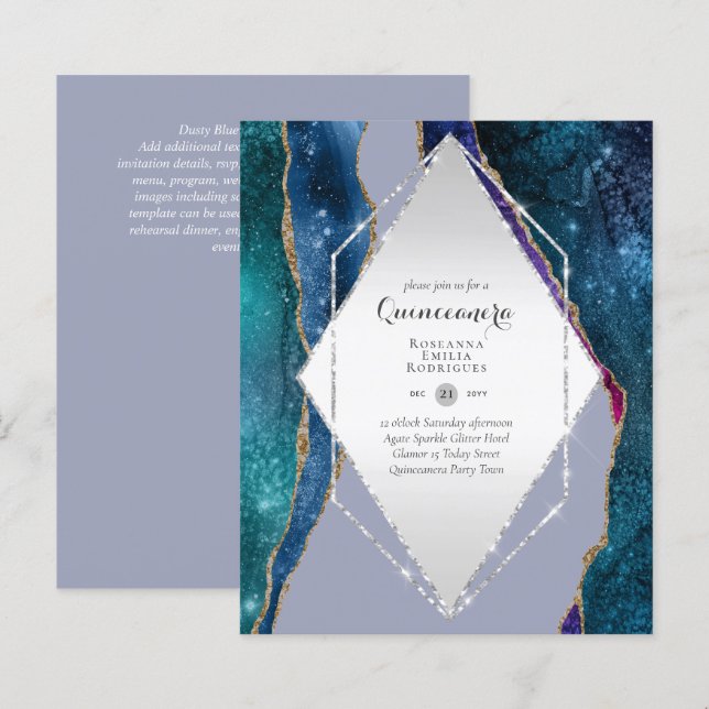 HAUSHALTSQUINCEANERA - AGATE Glitzern Glamour Chic (Vorne/Hinten)