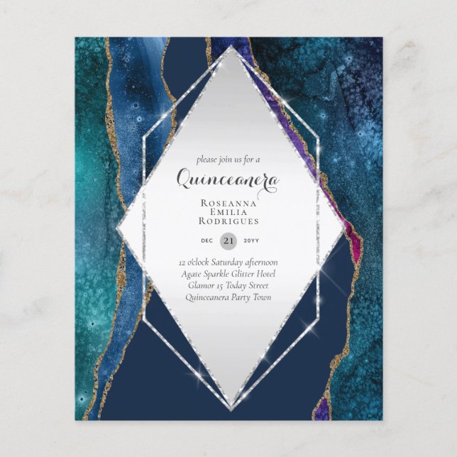 HAUSHALTSQUINCEANERA - AGATE Glitzern Glamour Chic Flyer (Vorne)