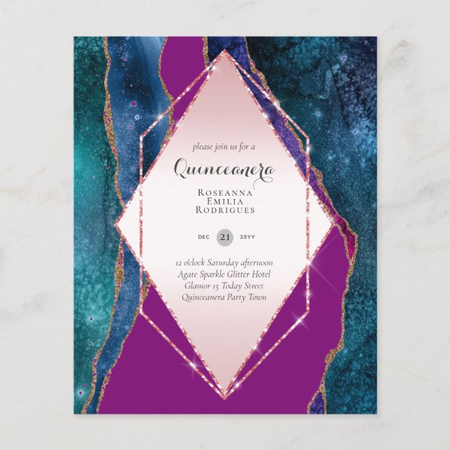 HAUSHALTSQUINCEANERA - AGATE Glitzern Glamour Chic Flyer (Vorne)