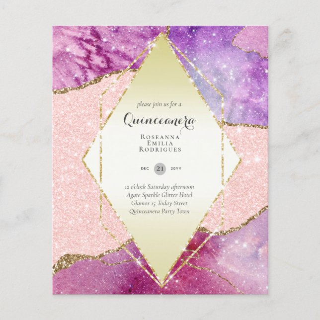 HAUSHALTSQUINCEANERA - AGATE Glitzern Glamour Chic Flyer (Vorne)