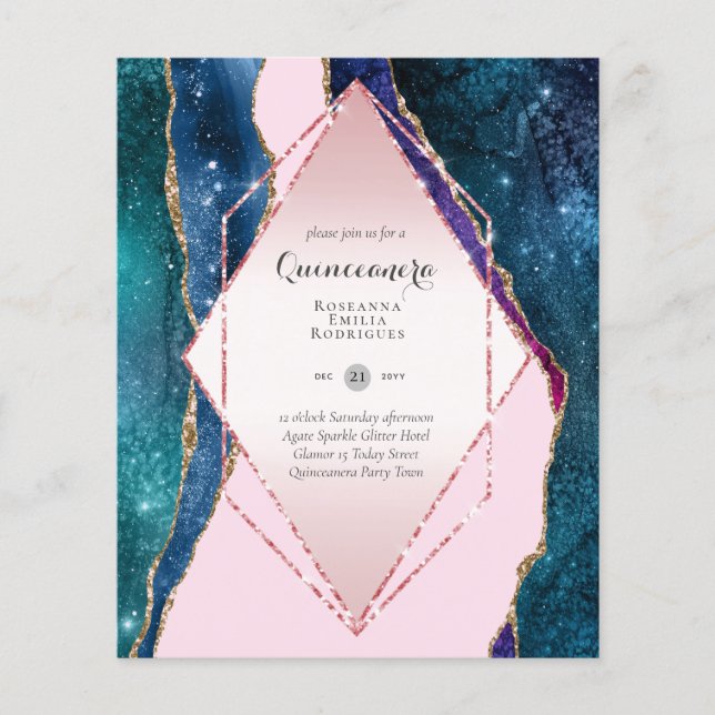 HAUSHALTSQUINCEANERA - AGATE Glitzern Glamour Chic Flyer (Vorne)